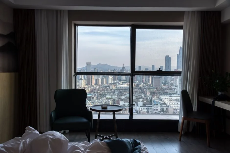 Bangkok riverside hotels and skyline at dusk